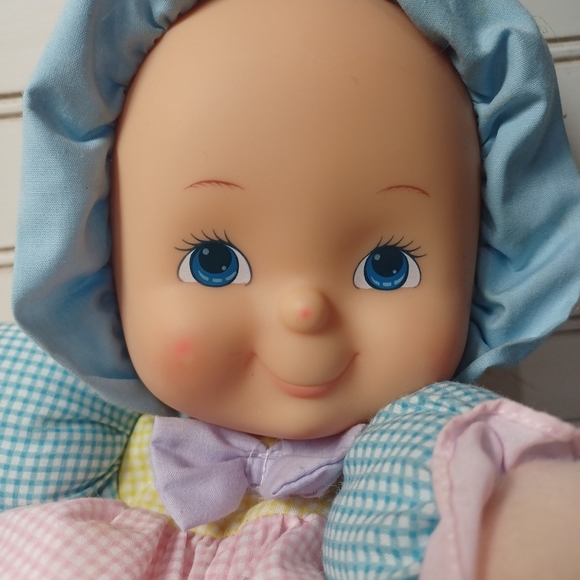 Vintage HK City Toys Soft Baby Doll Plush Pastel Gingham Purple Pink 12". Condit - Picture 1 of 7